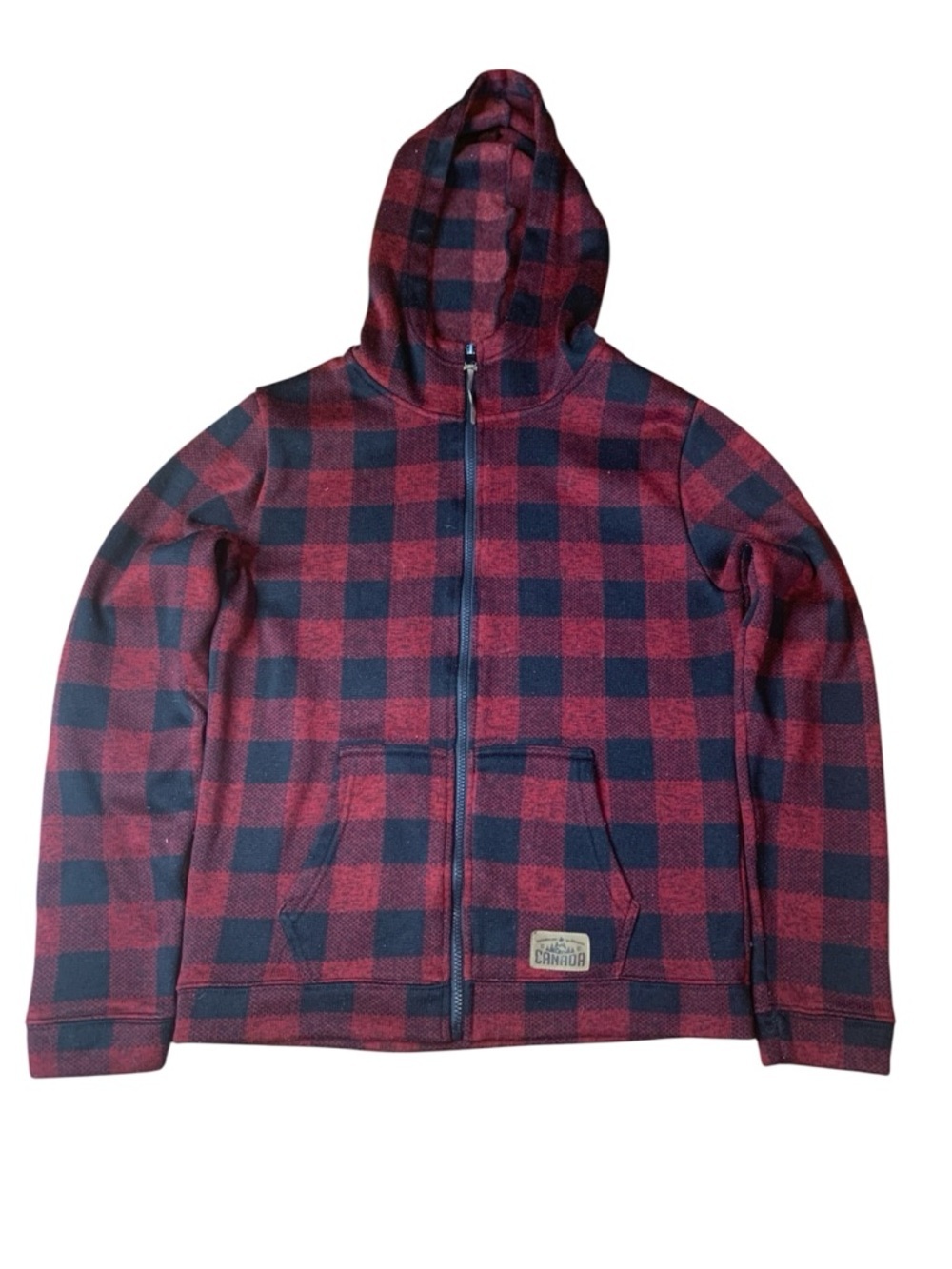 Initial Attraction Buffalo Plaid Full-Zip Hoodie with Elbow Patches - Medium